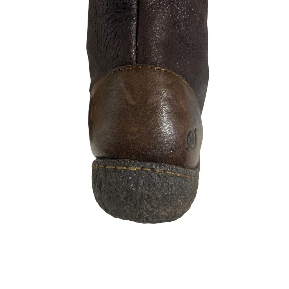 Born Brown Leather Shearling Cuff Lace Up Boots Women's Size 9
